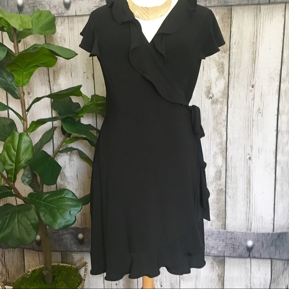 black knit wrap dress
